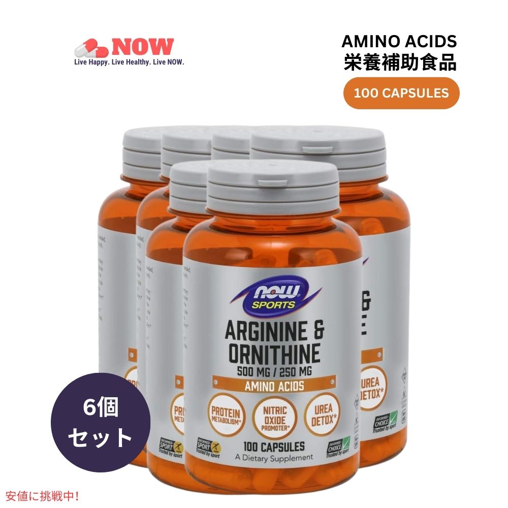6個セット Now ナウフーズ アルギニン オルニチン 500mg/250mg アミノ酸 100粒 #0040 Foods Arginine Ornithine 500mg/250mg 100 Caps 1