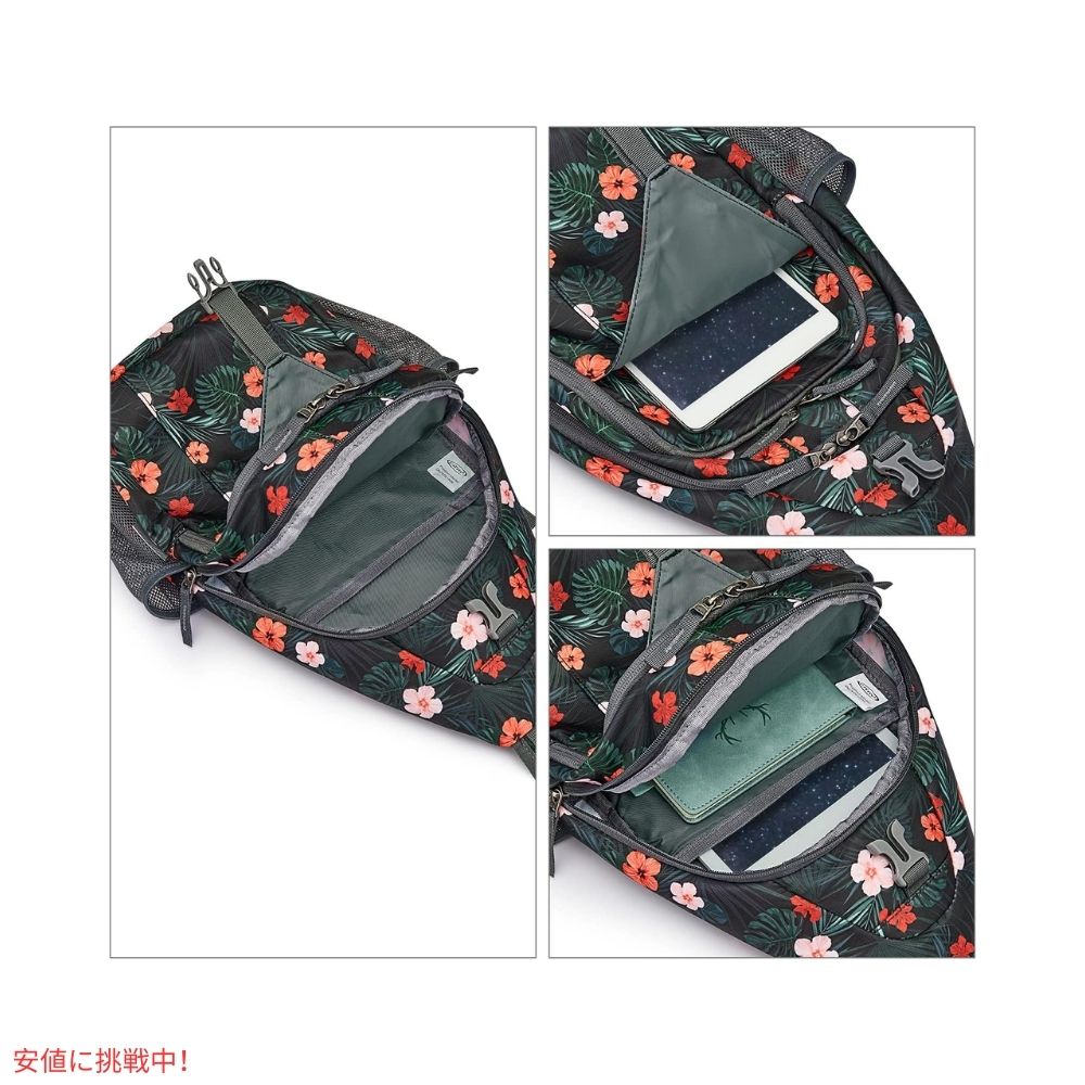 G4Free スリングバッグ RFID ブロックバックパック クロスボディ ブラックベースフローラル Sling Bag RFID Blocking Backpack Crossbody Black Base Floral 4