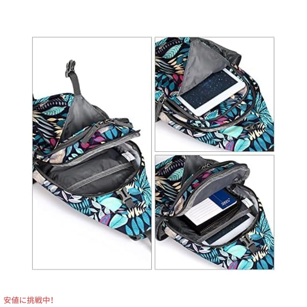 G4Free スリングバッグ RFID ブロックバックパック クロスボディ ブルーリーフ Sling Bag RFID Blocking Backpack Crossbody Blue Leaf 4