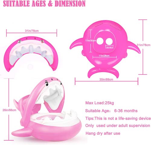 Flyboo Baby Float Infant Pool Float Shark Pink 6-36 Months / プール用 ベビーフロート 赤ちゃん用 浮き輪 [サメ形 ・ピンク] 6-36ヶ月用 4