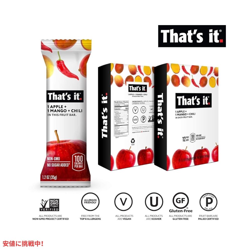 That's it ザッツイット （それだけ）アップル+マンゴー+チリ 100% フルーツバー 35g 12本入り Apples+Mango+Chili 100% Natural Real Fruit Bar 35g/12ct 6