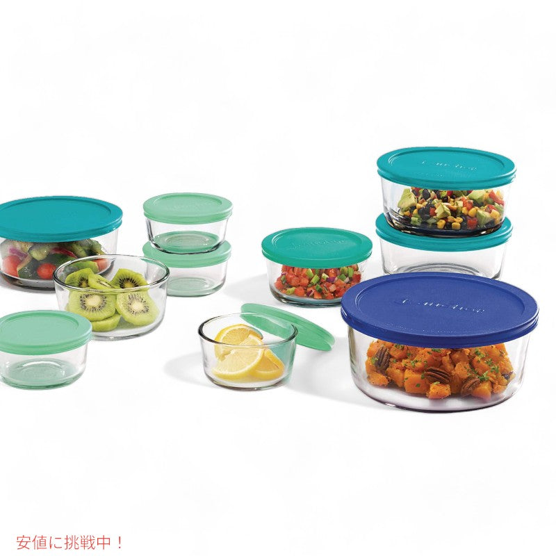 アンカーホッキング 13ガラス蓋付き保存容器  Anchor Hocking 13 Glass Food Storage Containers & 13 Mixed Blue SnugFit Lids 6