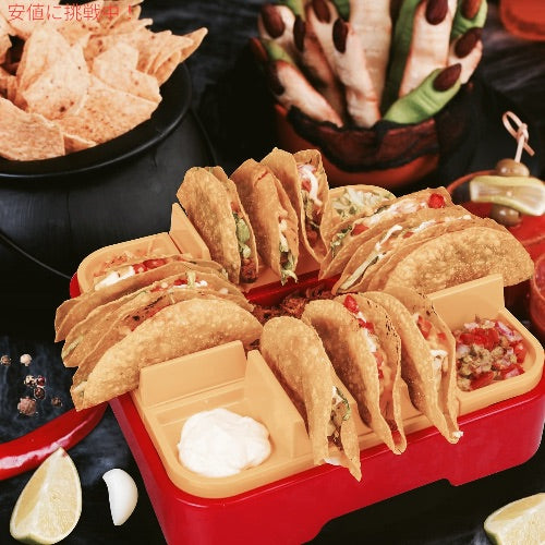 QINOL タコス ホルダースタンド トッピング用トレー付き タコスパーティー トルティーヤ ナチョス Taco Holders with Topping Bar 4