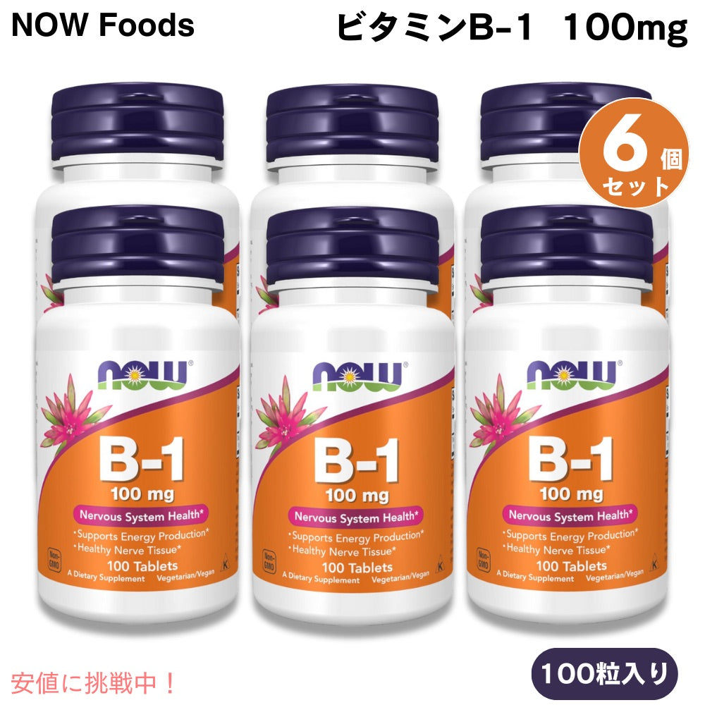 [6個] ナウフーズ NOW Foods ビタミン B-1 100mg 100粒 タブレット チアミン #0446 Vitamin B-1 100 mg 100 Tablets 1