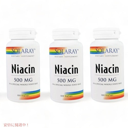 【お得な3本セット】Solaray Niacin Capsules 500 mg  ソラレー ナイアシン 100 錠 X 3本 1