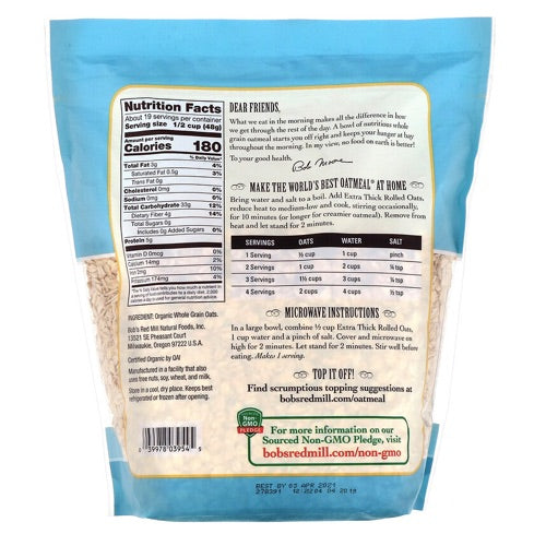 Bob's Red Mill Organic Extra Thick 32oz / ボブズレッドミル オーガニック エクストラシック 厚め ロールドオーツ 全粒 オートミール オーツ麦 907g 2