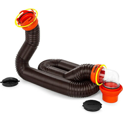 Camco RhinoFLEX 15フィート RV下水道ホースキット スイベル継手と半透明エルボー付き 4イン1ダンプステーション継手付き 収納キャップ付き 1