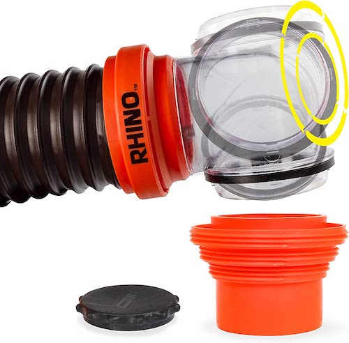 Camco RhinoFLEX 15フィート RV下水道ホースキット スイベル継手と半透明エルボー付き 4イン1ダンプステーション継手付き 収納キャップ付き 4