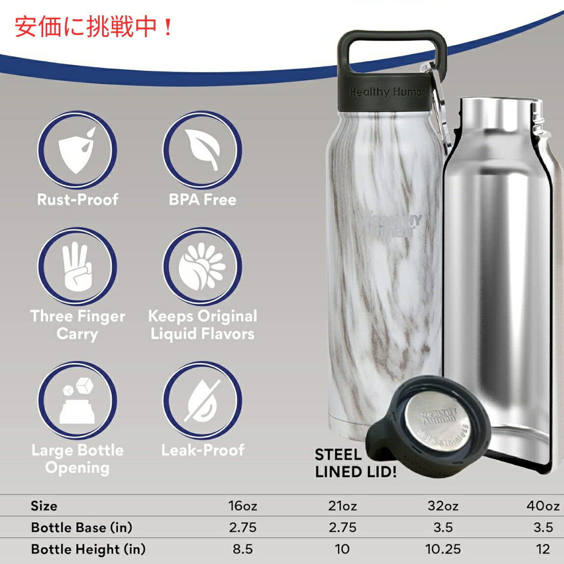 Healthy Human ヘルシーヒューマン 真空断熱 水筒 946ml ストーンホワイト マグボトル Vacuum Insulated Water Bottle Thermos 32oz Stone White 5