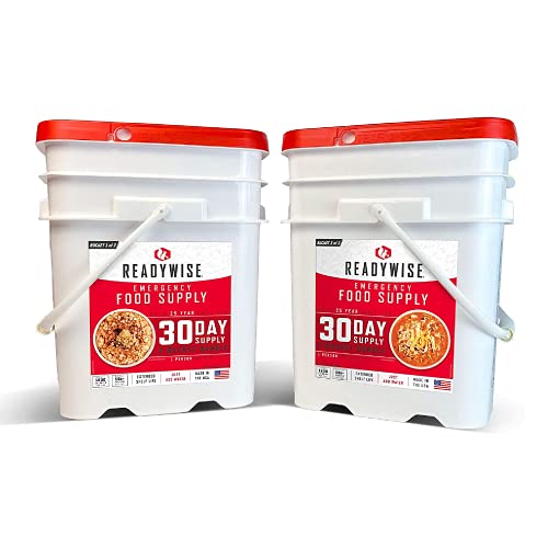 ReadyWise  30日間の非常食の供給  2 バケット  1日あたり1,800カロリー  1日あたり50Gのタンパク質 1