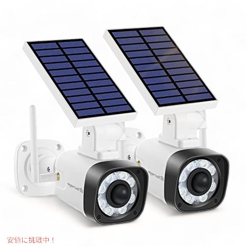 Techage SL669 太陽電池式 防犯カメラ 疑似カメラ ダミーカメラ 人感投光器 本物そっくり 取付簡単 2個入り(ホワイト) 1