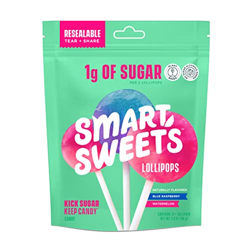 SmartSweetsロリポップ、ブルーラズベリー＆スイカ、低糖のハードキャンディー（1g）、低カロリー（60）、人工甘味料なし 3オンス 1