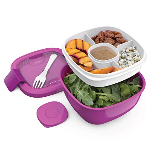 Bentgo ベントゴー Salad - 積み重ね可能なランチコンテナ 54オンスの大きなサラダボウル 再利用可能なフォーク内蔵、BPAフリー (パープル) 1
