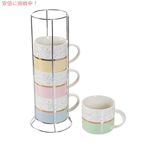 Hasense 積み重ね可能なコーヒーマグ 4個セット 金属製スタンド付き 15オンス 1