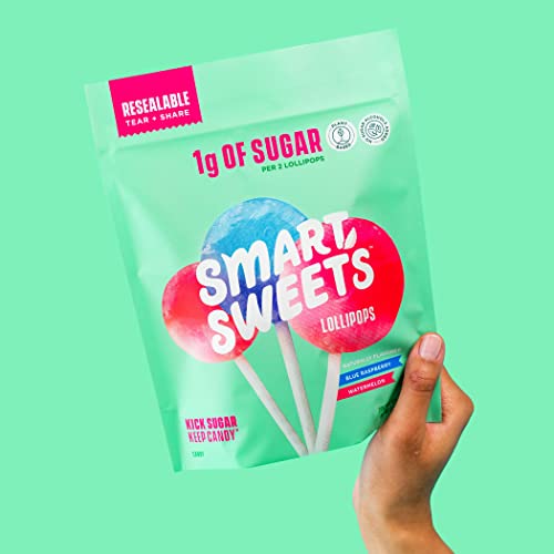 SmartSweetsロリポップ、ブルーラズベリー＆スイカ、低糖のハードキャンディー（1g）、低カロリー（60）、人工甘味料なし 3オンス 5