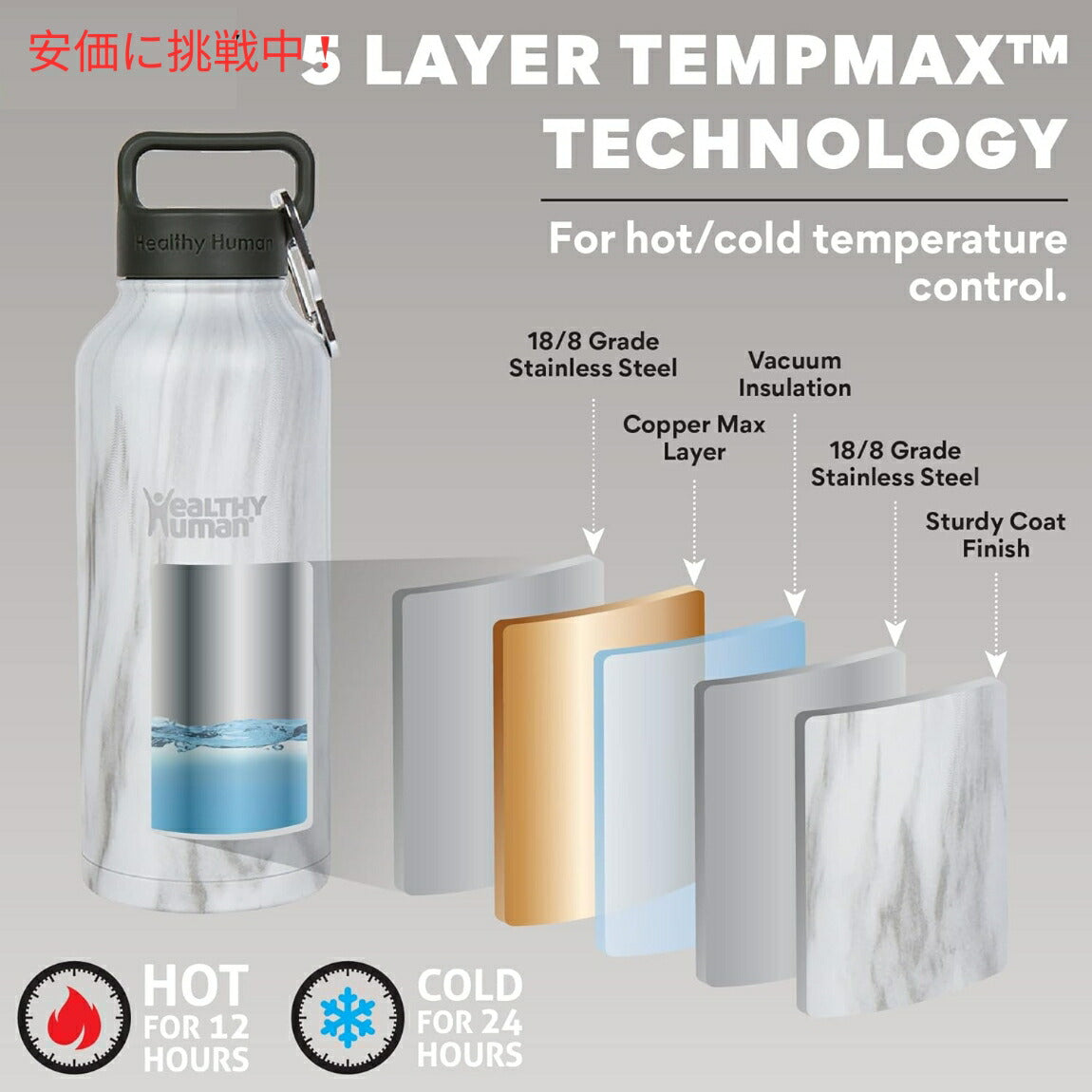 Healthy Human ヘルシーヒューマン 真空断熱 水筒 621ml ストーンホワイト マグボトル Vacuum Insulated Water Bottle Thermos 21oz Stone White 4