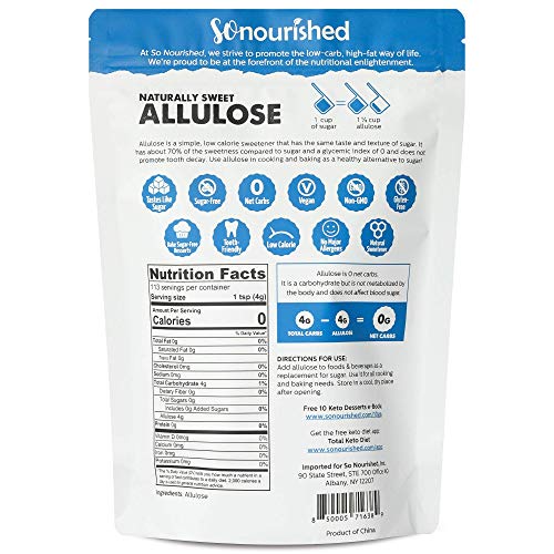 So Nourished アルロース　ケト - カロリー 0、正味炭水化物 0、非遺伝子組み換え 1 ポンド 2