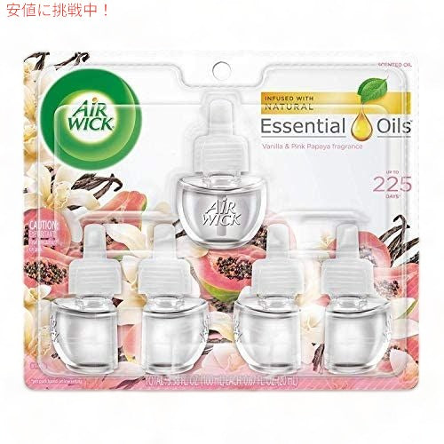 エアウィック プラグインセントオイル5リフィル、バニラ＆ピンクパパイヤ、（5x0.67oz）、エッセンシャルオイル、芳香剤、バニラ＆ピンクパパイヤ 【AWES】 1