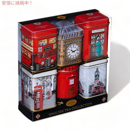 New English Teas 象徴的なロンドンの名所 高級イングリッシュ ルーズ リーフ ティー付きティー缶 6 個 1