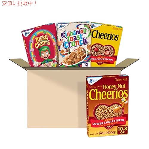 ゼネラルミルズ　朝食用シリアルバラエティパック、チェリオス、シナモントーストクランチ、ラッキーチャーム 、フルサイズボックス、4箱セット 1