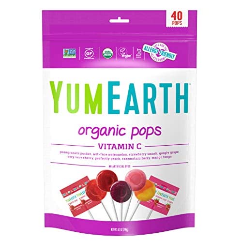 YumEarth オーガニック フルーツ風味のビタミン C ポップス バラエティ パック、40 ロリポップ、グルテンフリー、人工香料や着色料不使用 1
