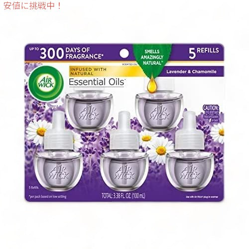 エアウィック プラグインセントオイル、5リフィル、ラベンダー＆カモミール、（5x0.67oz）、エッセンシャルオイル、芳香剤 【AWES】 1