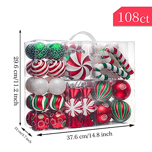 Valery Madelyn 108ct トラディショナル レッド グリーン ホワイト クリスマスボール オーナメント 5