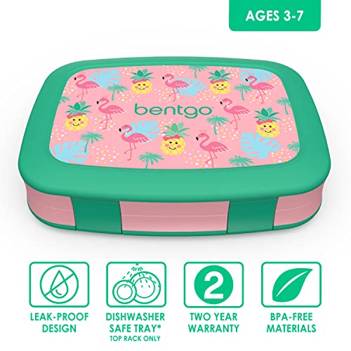 Bentgo ベントゴー キッズ プリント 漏れ防止、5 コンパートメント弁当スタイルの子供用ランチボックス  (トロピカル) 2