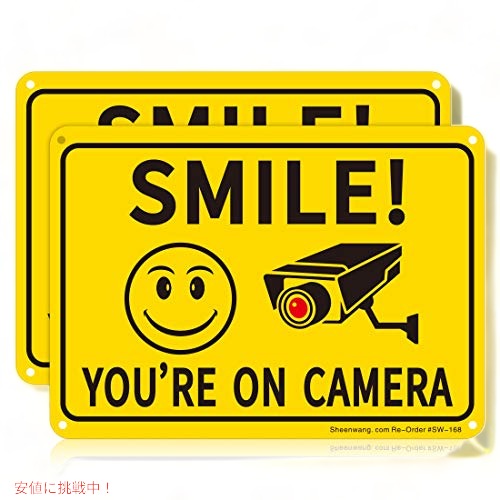 Sheenwang 2パック Smile You're on Camera Sign ビデオ監視サイン アウトドア 10 x 7インチ 1