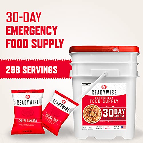 ReadyWise  30日間の非常食の供給  2 バケット  1日あたり1,800カロリー  1日あたり50Gのタンパク質 2
