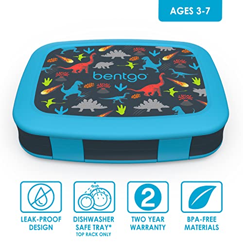 Bentgo ベントゴー Kids Prints 漏れ防止 5コンパートメント 弁当スタイル 子供用ランチボックス (恐竜) 2
