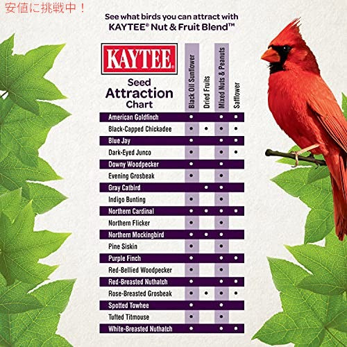Kaytee 野鳥用フード ナッツ & フルーツ シード ブレンド カージナルス、四十雀、ゴジュウカラ、キツツキ、その他鳴き鳥用 5 ポンド 6