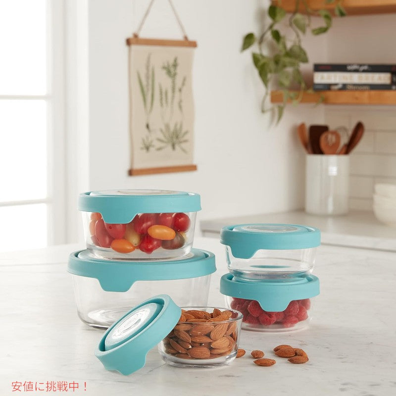 アンカーホッキング Anchor Hocking ガラス 食品保存容器 密閉蓋付き ミネラルブルー TrueSeal Round Glass Food Storage 5 Containers Blue 6
