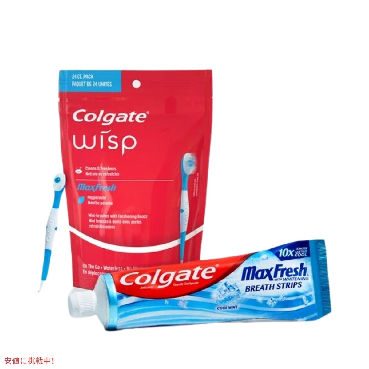 【5個セット】コルゲート Colgate ポータブルミニブラシ 使い捨て 旅行用 歯ブラシ 24個入り Wisp Portable Mini-Brush Max Fresh Peppermint 24ct 6
