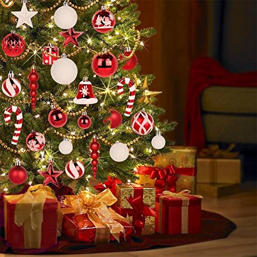 GUDELAK 105ピース クリスマスボールオーナメント ツリーデコレーション 赤と白 4