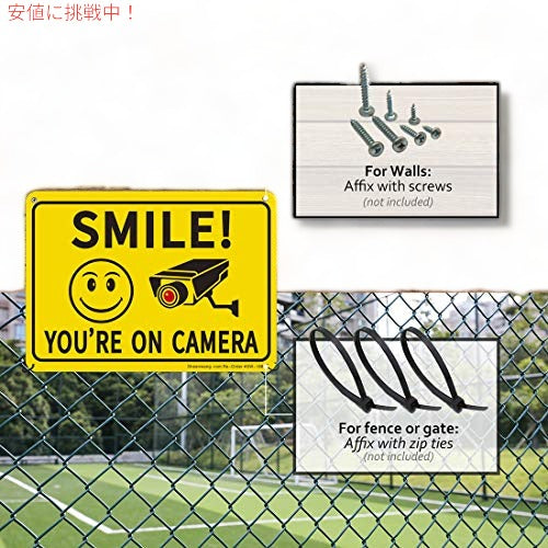 Sheenwang 2パック Smile You're on Camera Sign ビデオ監視サイン アウトドア 10 x 7インチ 4
