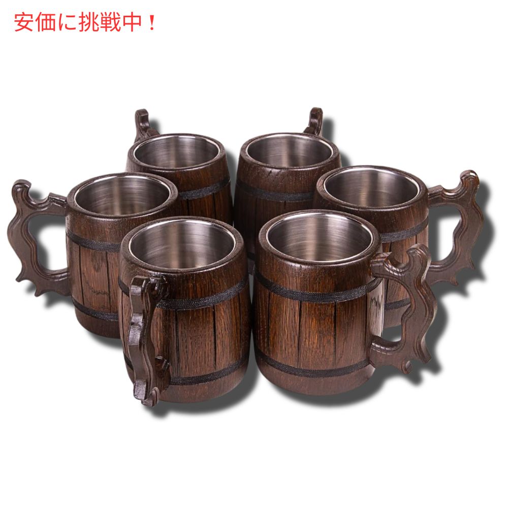 Set of 6 Handmade Wooden Beer Mug Eco Friendly 6個入りの手作り木製ビールマグ　エコフレンドリー 2