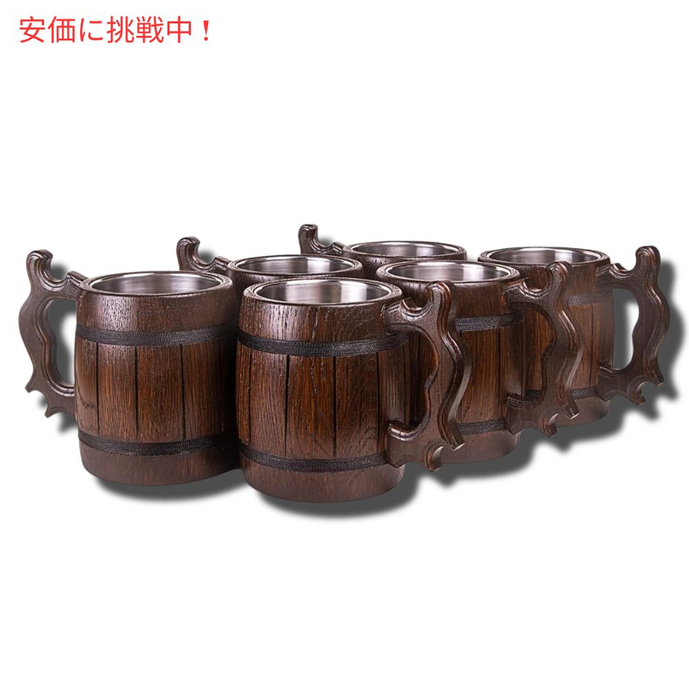 Set of 6 Handmade Wooden Beer Mug Eco Friendly 6個入りの手作り木製ビールマグ　エコフレンドリー 3