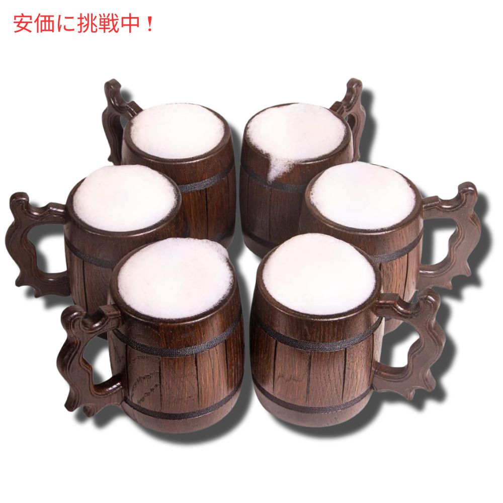 Set of 6 Handmade Wooden Beer Mug Eco Friendly 6個入りの手作り木製ビールマグ　エコフレンドリー 4