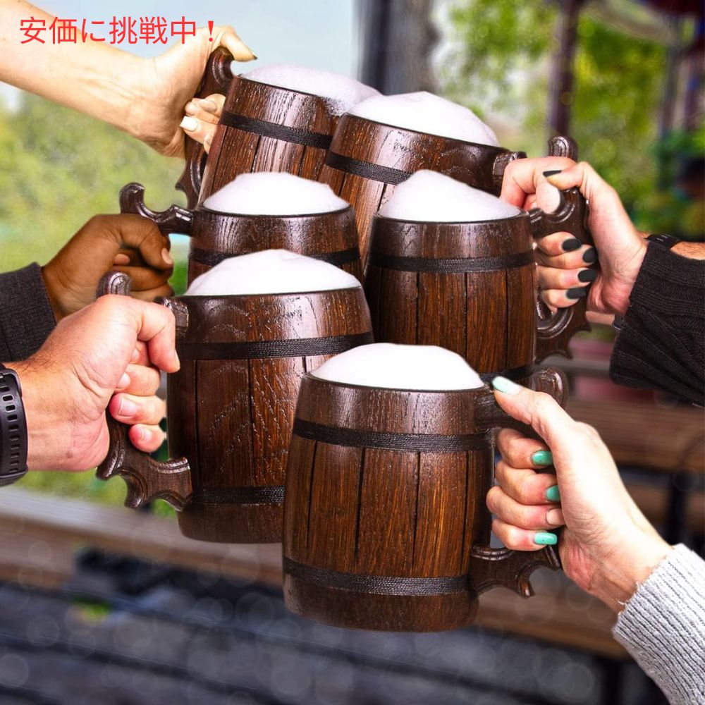 Set of 6 Handmade Wooden Beer Mug Eco Friendly 6個入りの手作り木製ビールマグ　エコフレンドリー 6
