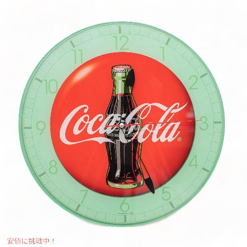 Mark Feldstein & Associates マークフェルドステイン＆アソシエイト コカ・コーラ ボトル ラウンド レッド ボタン ロゴ 12 x 12 ガラス ウォール クロック 2