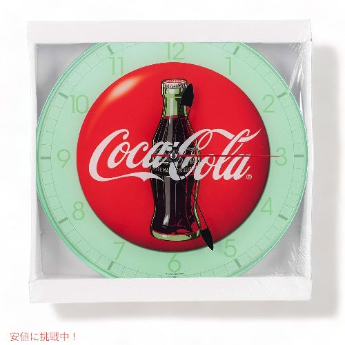 Mark Feldstein & Associates マークフェルドステイン＆アソシエイト コカ・コーラ ボトル ラウンド レッド ボタン ロゴ 12 x 12 ガラス ウォール クロック 3