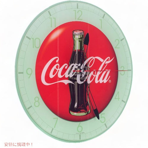 Mark Feldstein & Associates マークフェルドステイン＆アソシエイト コカ・コーラ ボトル ラウンド レッド ボタン ロゴ 12 x 12 ガラス ウォール クロック 4