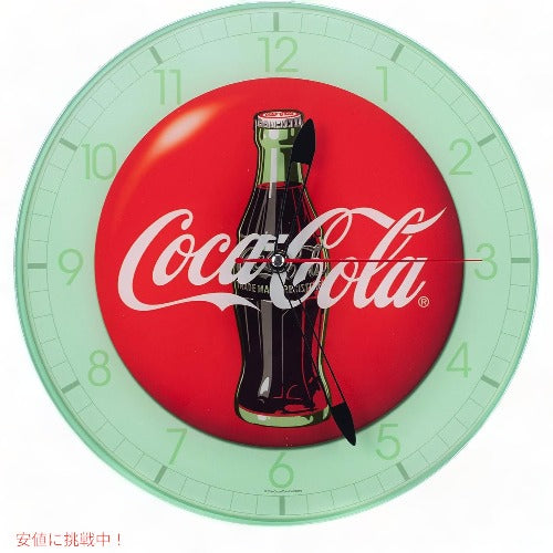 Mark Feldstein & Associates マークフェルドステイン＆アソシエイト コカ・コーラ ボトル ラウンド レッド ボタン ロゴ 12 x 12 ガラス ウォール クロック 1