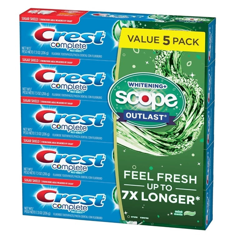Crest Complete Whitening + Scope ミントアウトラスト歯磨き粉、バリューパック5個、7.3オンス 1