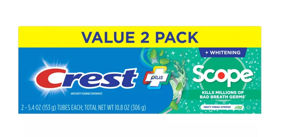 Crest + Scope 完全ホワイトニング歯磨き粉 - ミンティフレッシュ 2本バリューパック 1