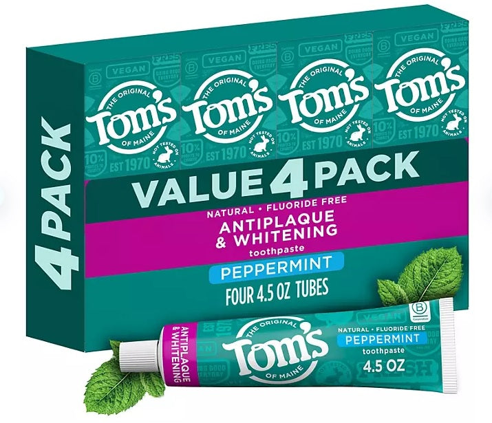 Tom's of Maine フルオリド不使用 アンチプラーク＆ホワイトニング歯磨き粉、4.5オンス、4パック 1