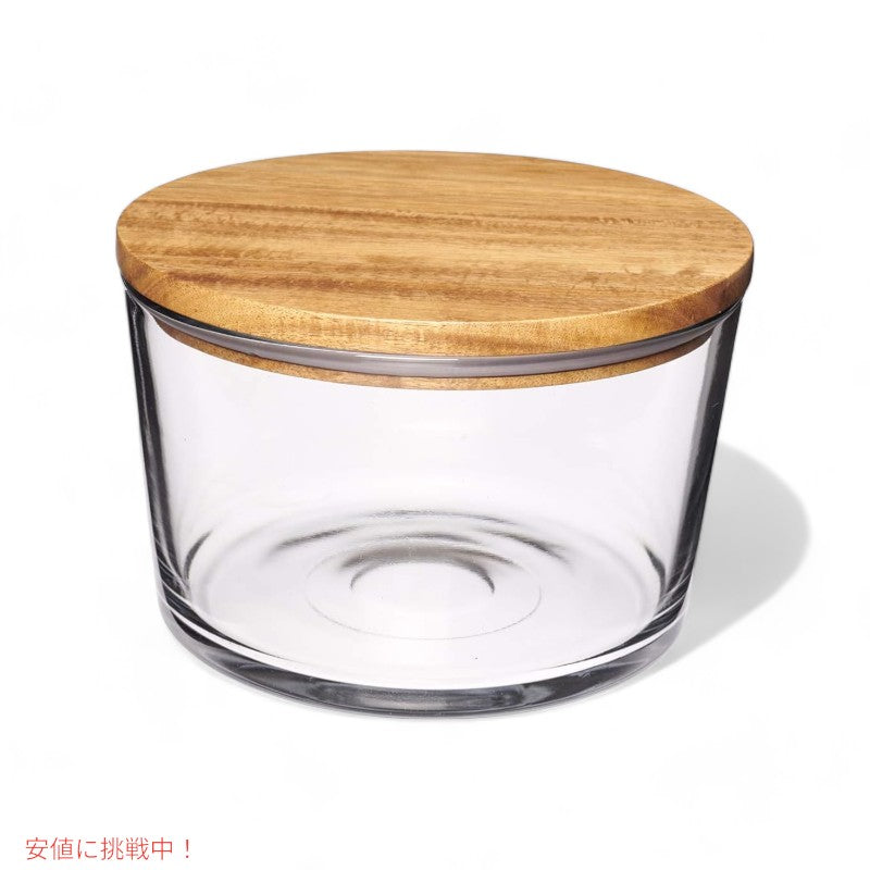 Anchor Hocking 蓋付きガラストライフルボウル 3リットル Anchor Hocking Glass Trifle Bowl with Lid 104 oz Glass Salad Bowl with Acacia Wood Lid 6