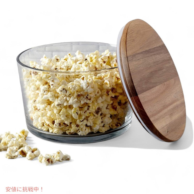 Anchor Hocking 蓋付きガラストライフルボウル 3リットル Anchor Hocking Glass Trifle Bowl with Lid 104 oz Glass Salad Bowl with Acacia Wood Lid 2