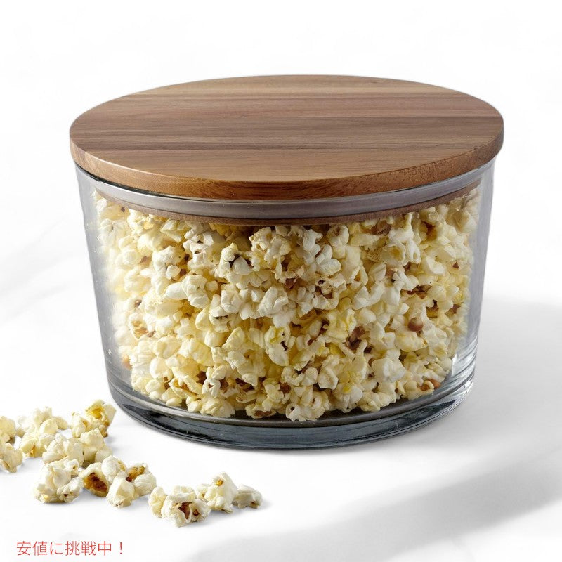 Anchor Hocking 蓋付きガラストライフルボウル 3リットル Anchor Hocking Glass Trifle Bowl with Lid 104 oz Glass Salad Bowl with Acacia Wood Lid 3